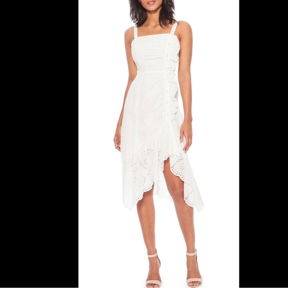 New PARKER Millie High Low Dress White Eyelet Midi Beach Wedding Ruffle Scallop